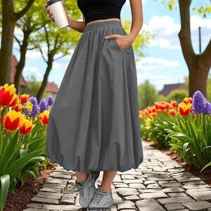 Women’s Gray Balloon Maxi Skirt With Pockets Size: L